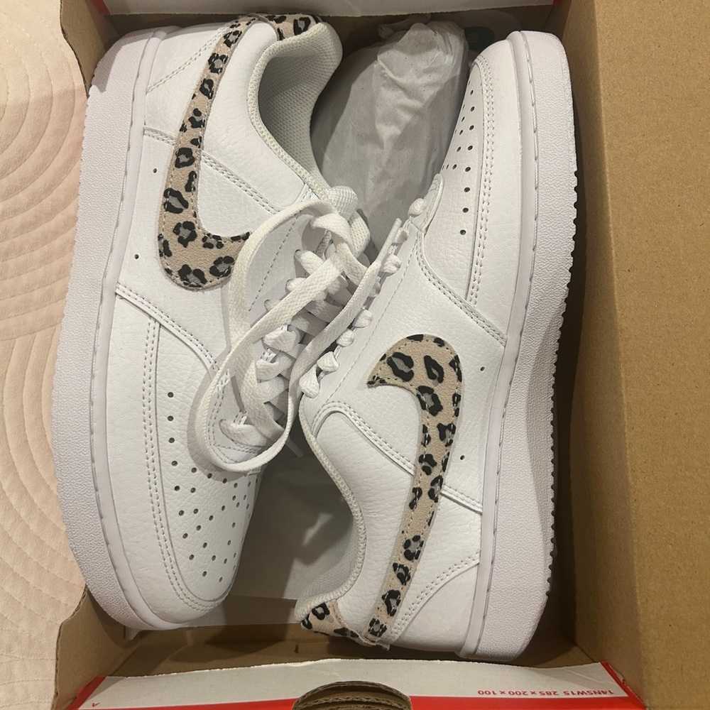 Nike Women's Court Vision Low Leopard Accent Sneakers